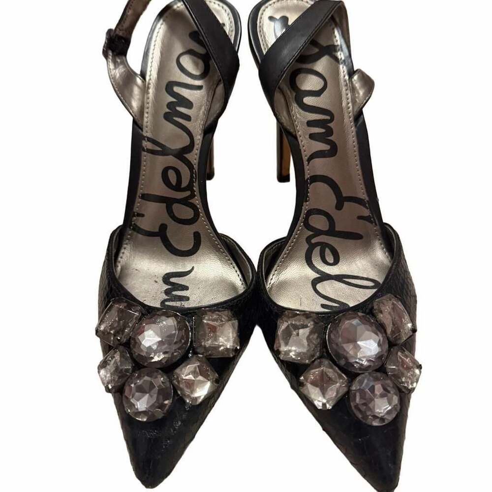 Sam Edelman Mark Jeweled Slingback Heel Pump Shoes Black